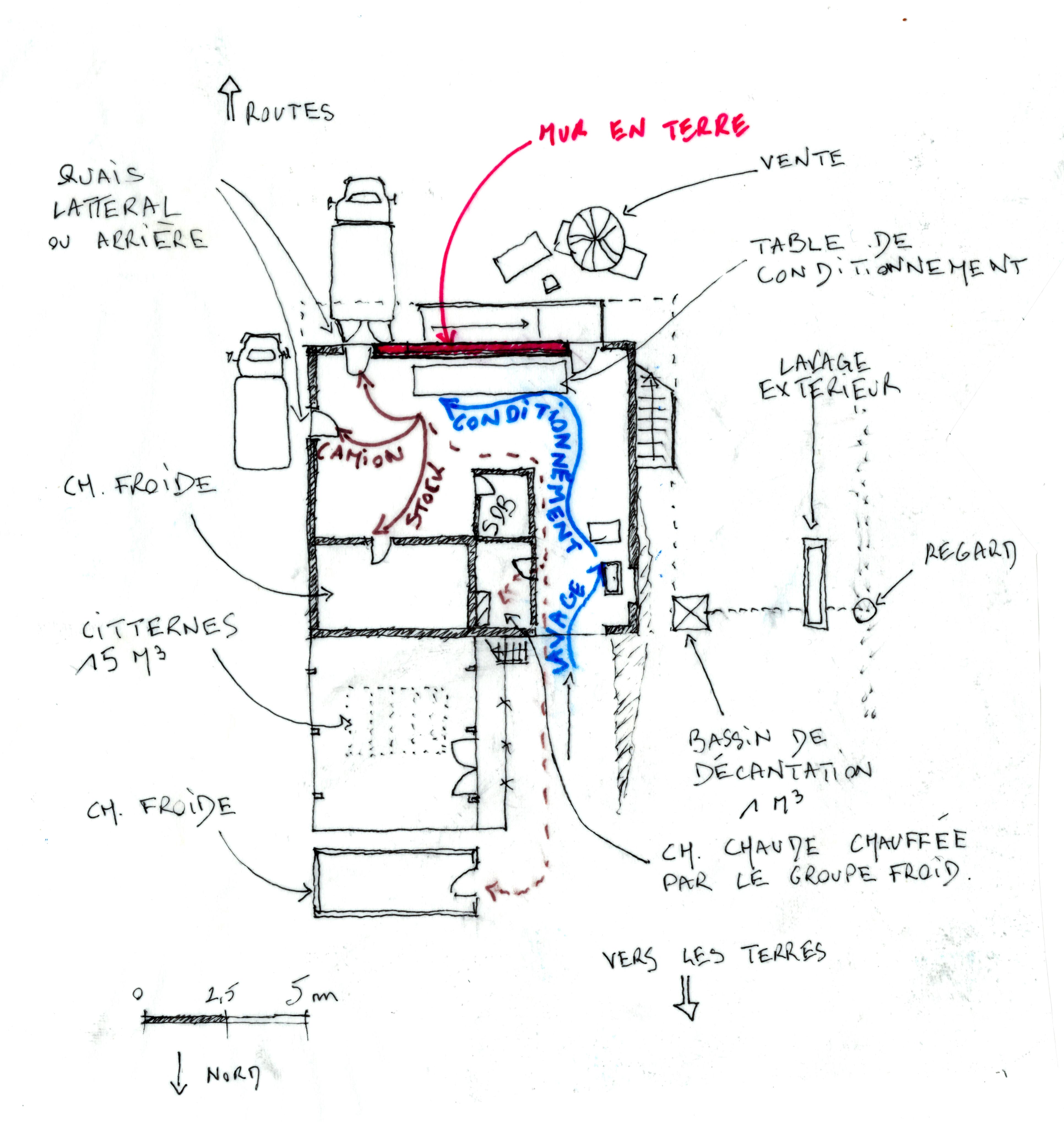 Sur le plan, on peut comprendre l'utilité d'un double quai de chargement (arrière ou latéral) selon le type de véhicule qu'on utilise. Par ailleurs, on s'aperçoit des inconvénients générés par la chambre froide extérieure.