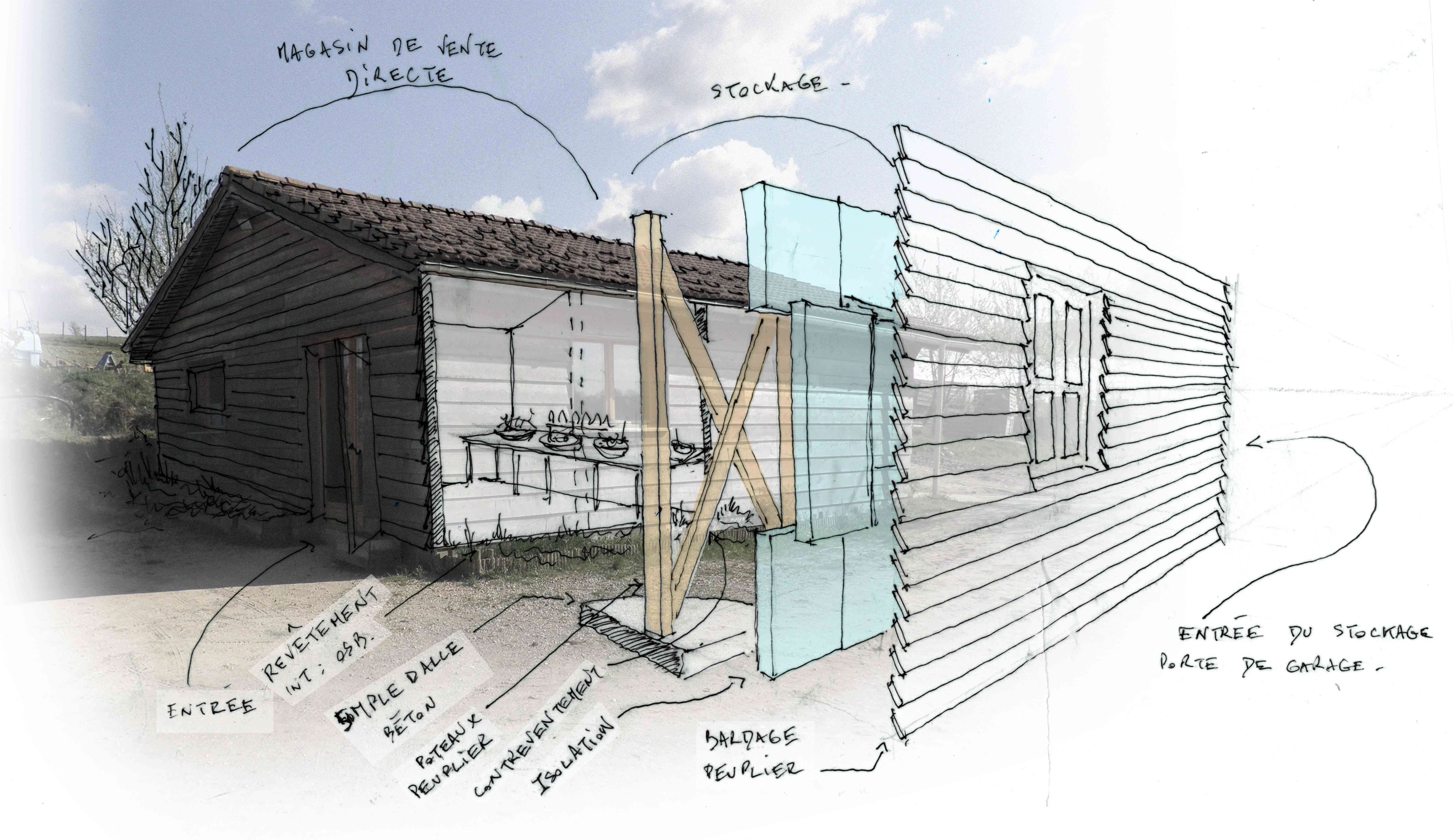 Ajouter à la décomposition du bâtiment : 1, osb intérieur 2, woane (isolation laine de verre blanche) sous toiture