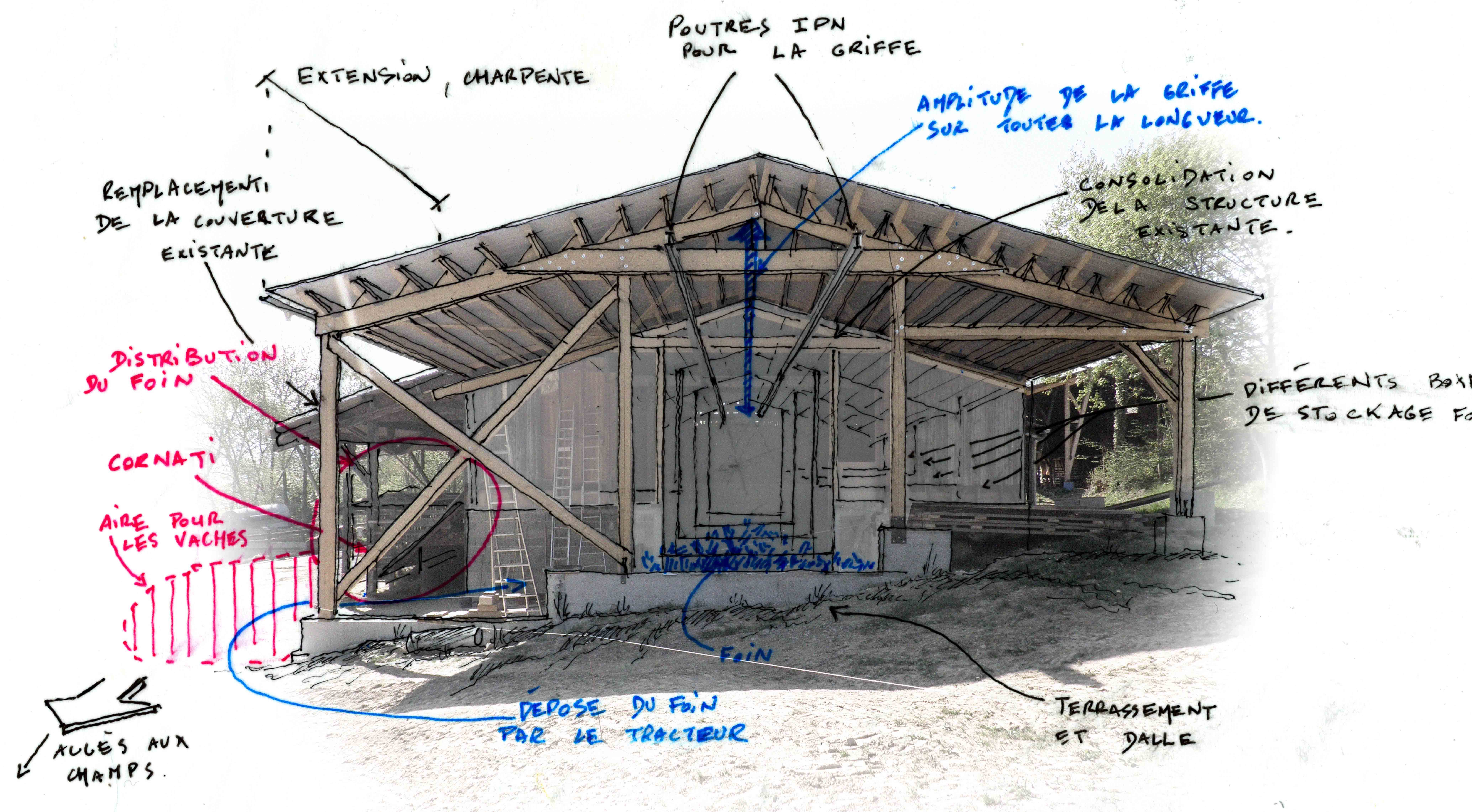 Vue sur l'extension. Intérieur : les 5 boxes de stockage.